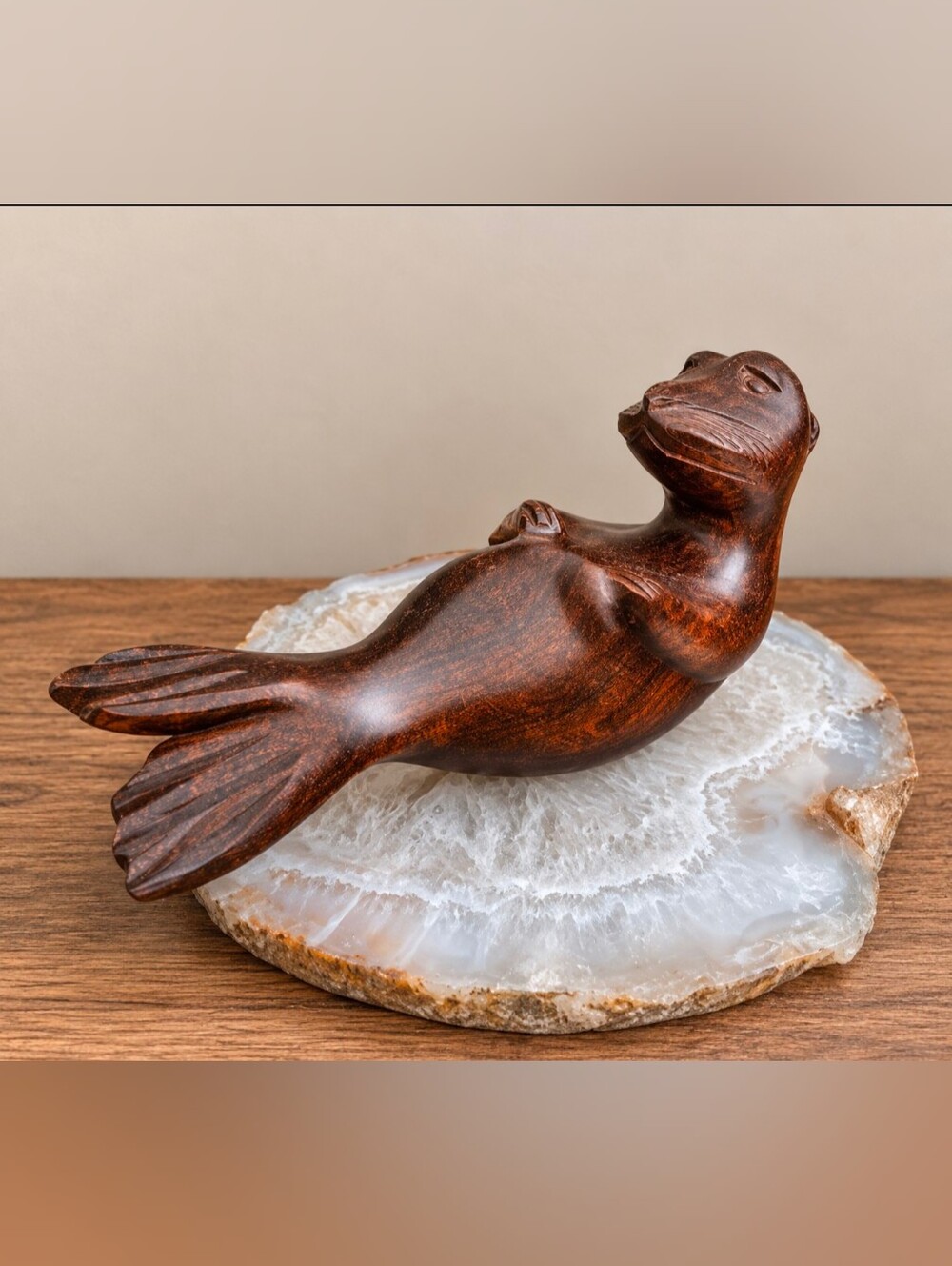 Thick Agate Slab |  Carved Wooden Otter